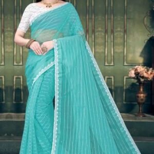 Firoji Color Self Design Bollywood Saree New Fency White Lace Saree With Moti Work