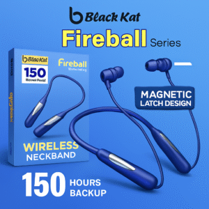 Black Kat Fireball Wireless Neckband – Magnetic Latch Design, 150 Hours Battery Backup