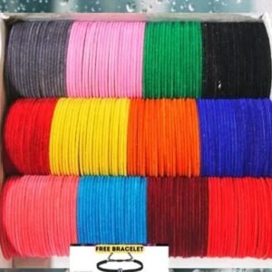 Non-Precious Metal Base Metal with Velvet worked Glossy Finished Bangle Set For Women and Girls, (MultiColour), Pack Of 144 Bangle Se