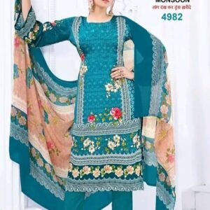 Synthetic Crepe Printed Unstitched Chudidar Suit with Dupatta - Blue
