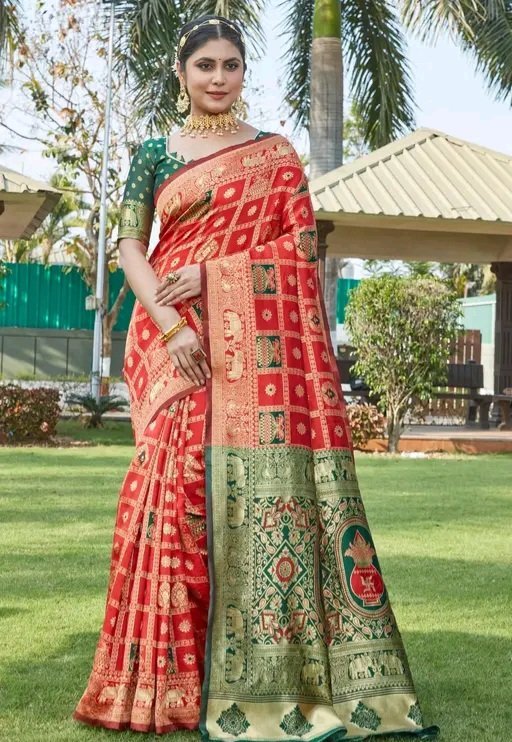 cotton silk jacquard saree with unstitched blouse - Image 3